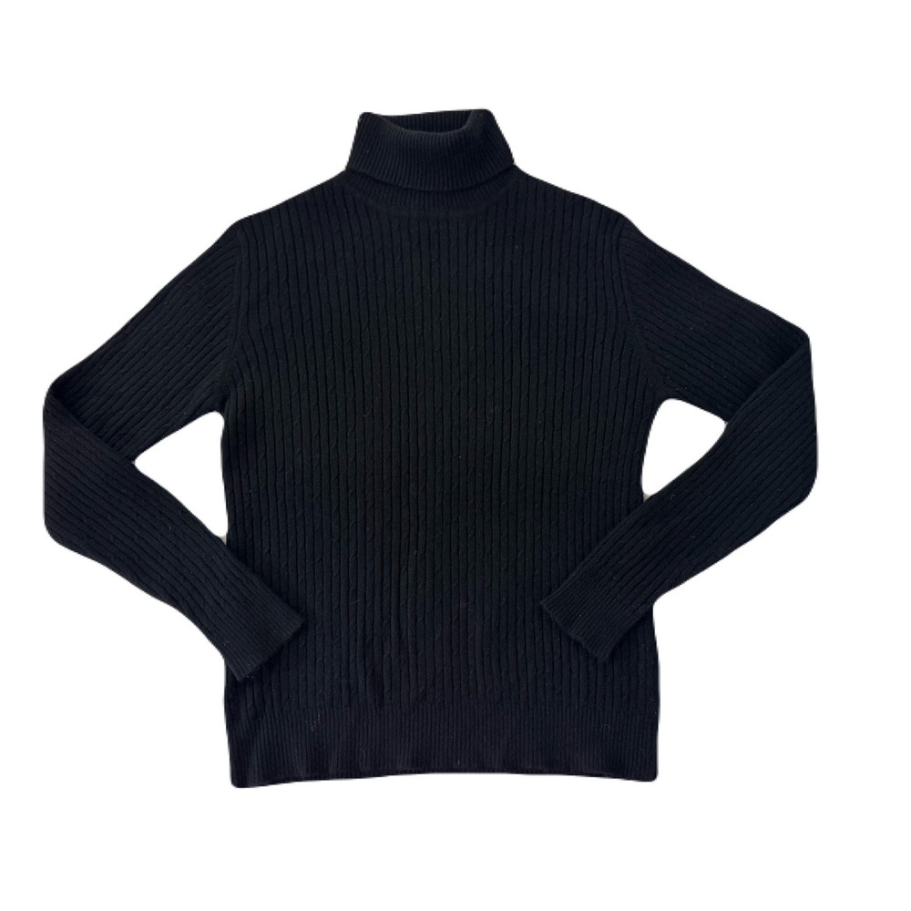 Parisian Signature Black 100% Cashmere Turtleneck Cable Knit Sweater Womens M